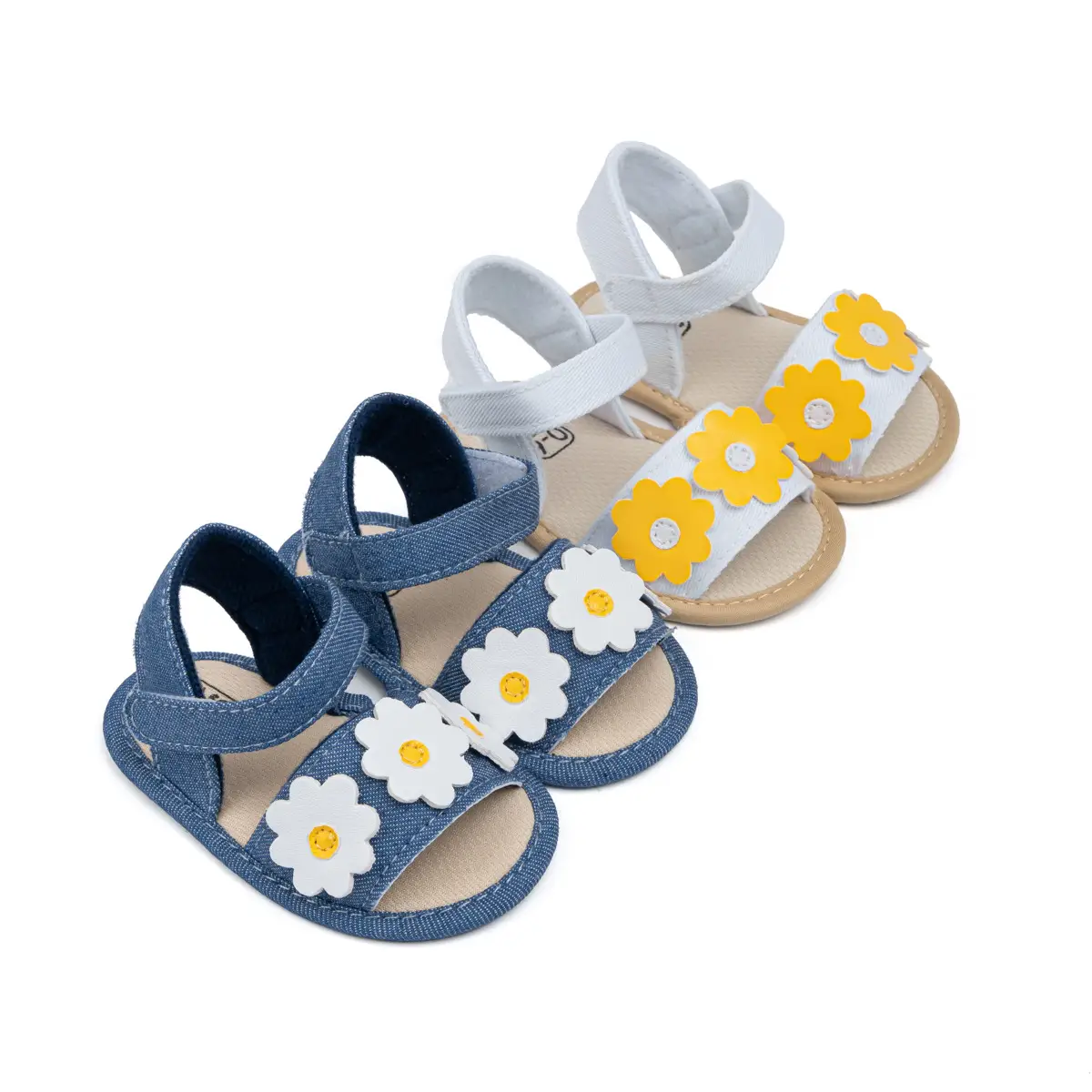 Baby Floral Sandals White Yellow Flower Sole