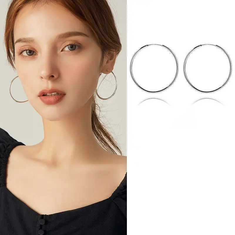 S925 Silver Big Ear Ring Earrings Round Size - Image 2