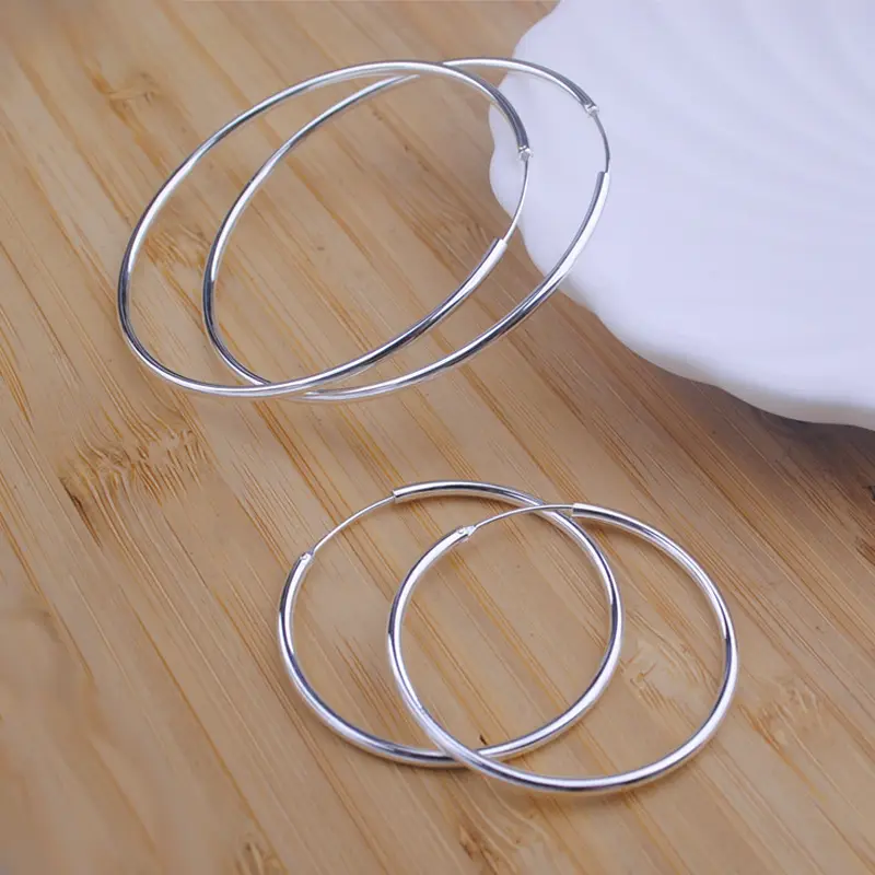 S925 Silver Big Ear Ring Earrings Round Size - Image 3
