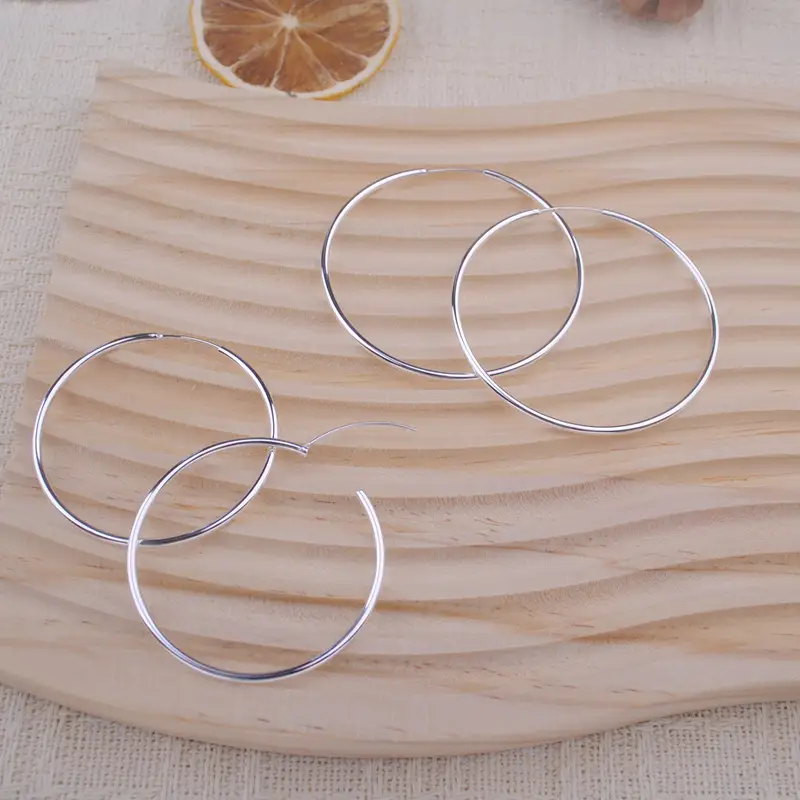 S925 Silver Big Ear Ring Earrings Round Size — feature 12