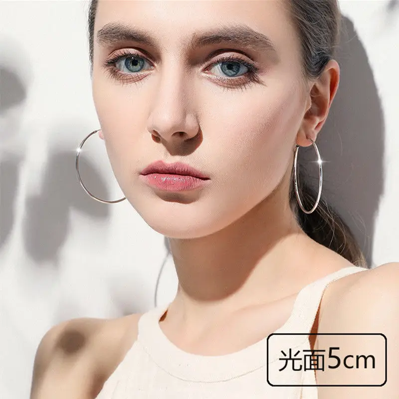 S925 Silver Big Ear Ring Earrings Round Size — feature 2
