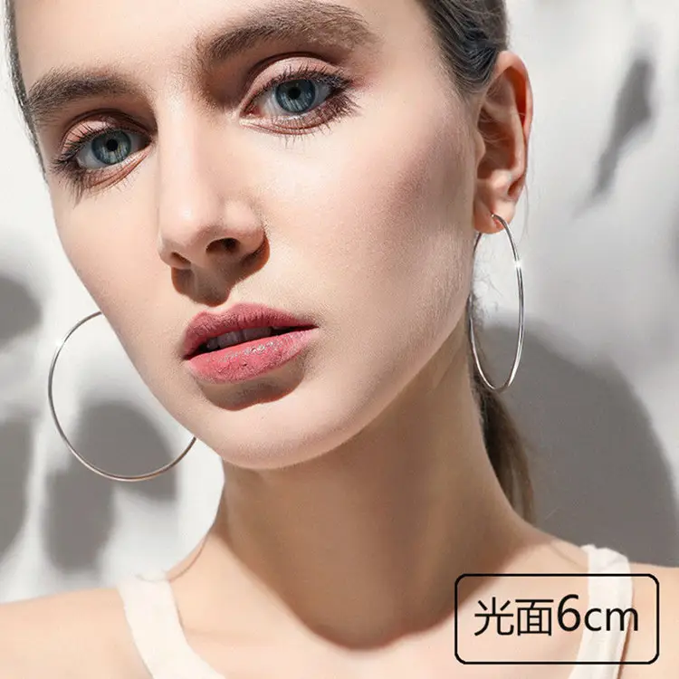 S925 Silver Big Ear Ring Earrings Round Size — feature 3
