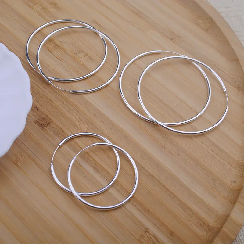 S925 Silver Big Ear Ring Earrings Round Size — feature 8