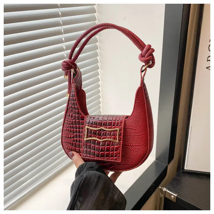 White Crocodile Pattern Shoulder Bag for Women - Image 7