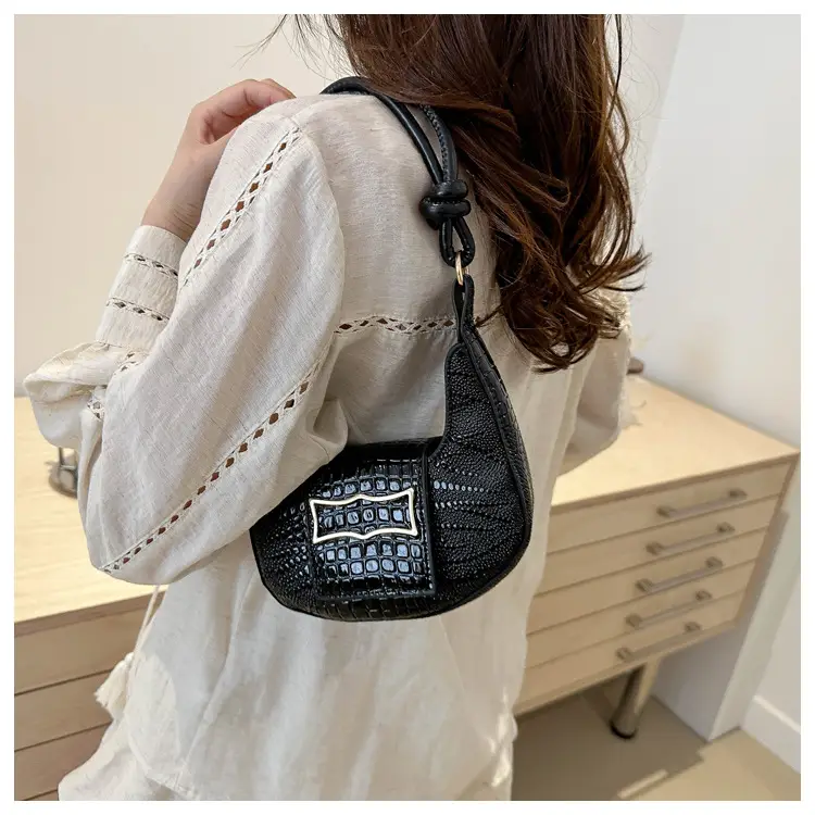 White Crocodile Pattern Shoulder Bag for Women - Image 9