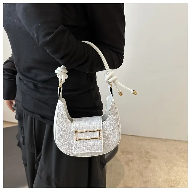 White Crocodile Pattern Shoulder Bag for Women — feature 14