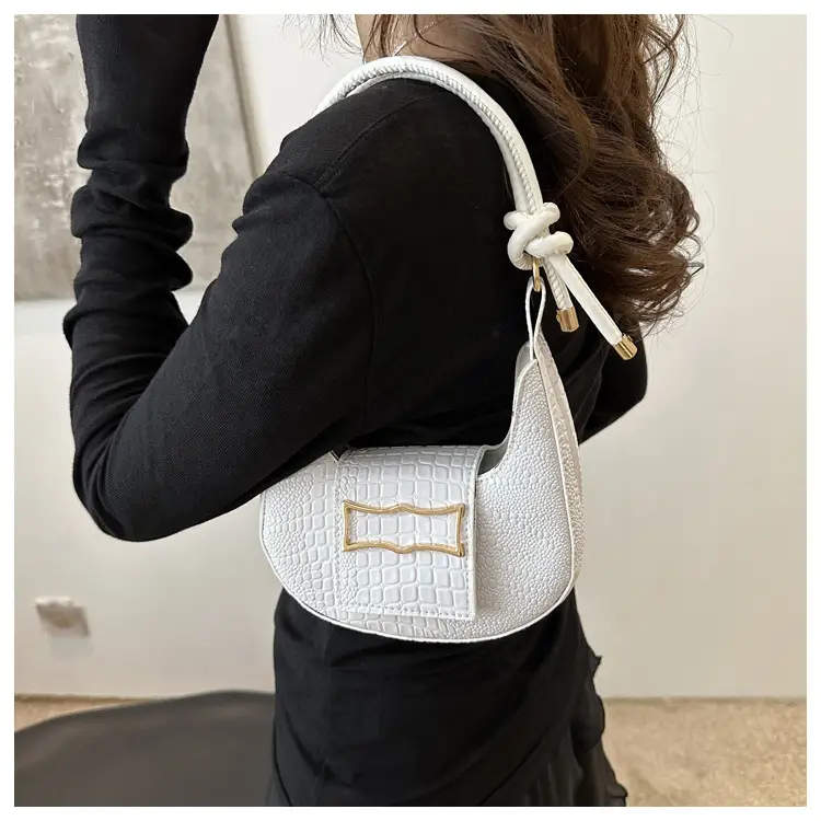 White Crocodile Pattern Shoulder Bag for Women — feature 15
