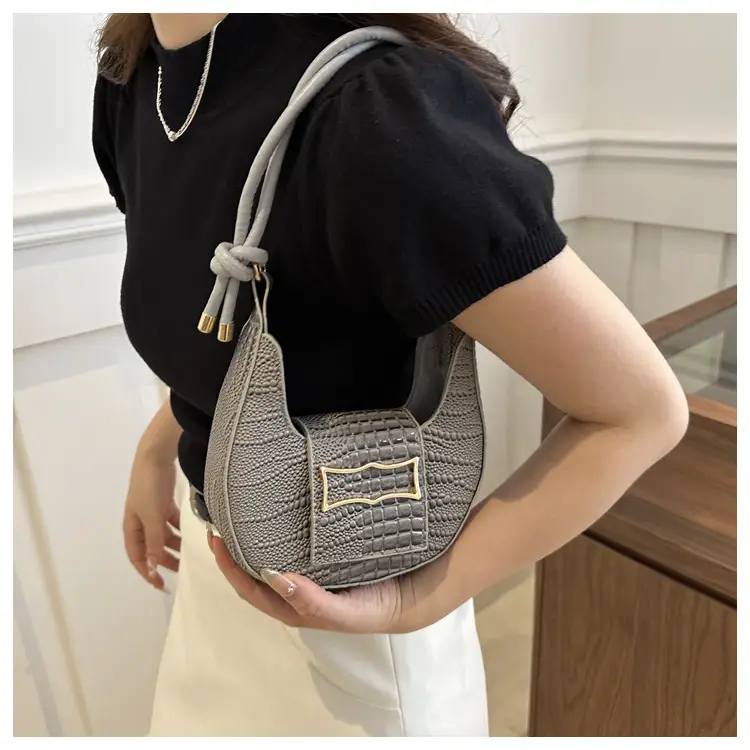 White Crocodile Pattern Shoulder Bag for Women — feature 21