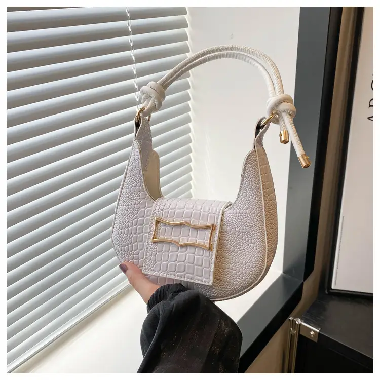 White Crocodile Pattern Shoulder Bag for Women — feature 26