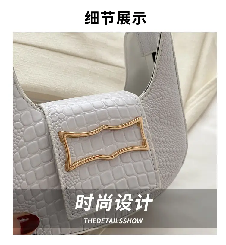 White Crocodile Pattern Shoulder Bag for Women — feature 4
