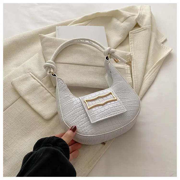 White Crocodile Pattern Shoulder Bag for Women - Image 2