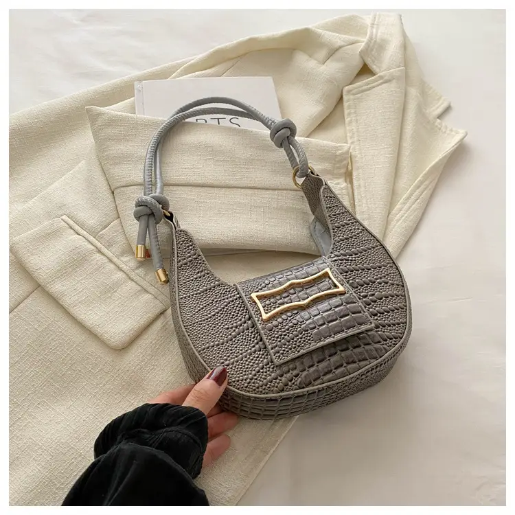 White Crocodile Pattern Shoulder Bag for Women - Image 3