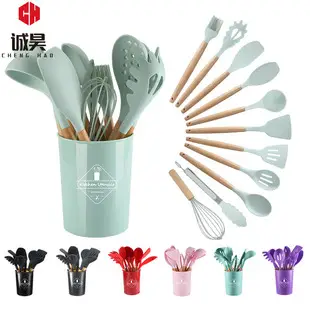 Silicone kitchenware cooking spatula soup spoon colander rice spoon colander suit silicone spatula food grade high temperature resistant in stock — feature 1