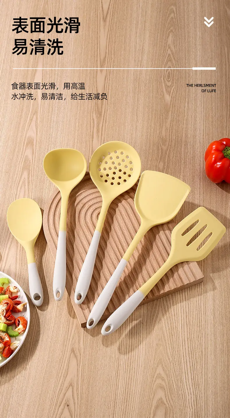 Silicone kitchenware cooking spatula soup spoon colander rice spoon colander suit silicone spatula food grade high temperature resistant in stock — feature 17