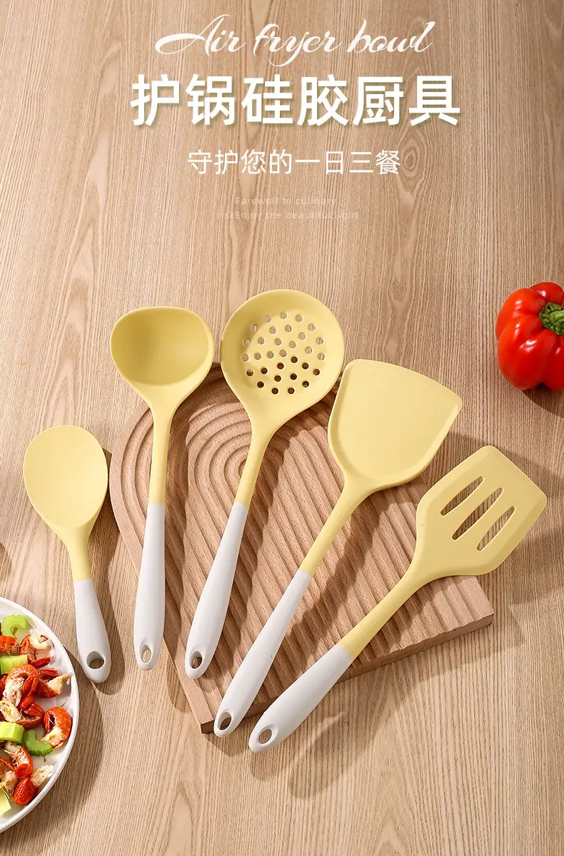 Silicone kitchenware cooking spatula soup spoon colander rice spoon colander suit silicone spatula food grade high temperature resistant in stock — feature 7