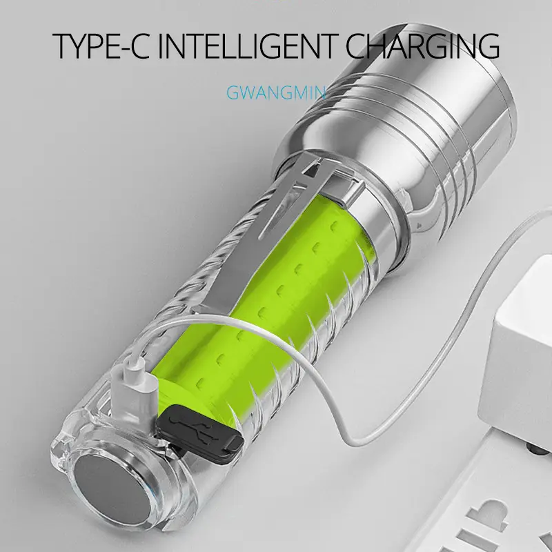 Cross-border Mini Zoom Laser Flashlight Steel Clip Fast Charging