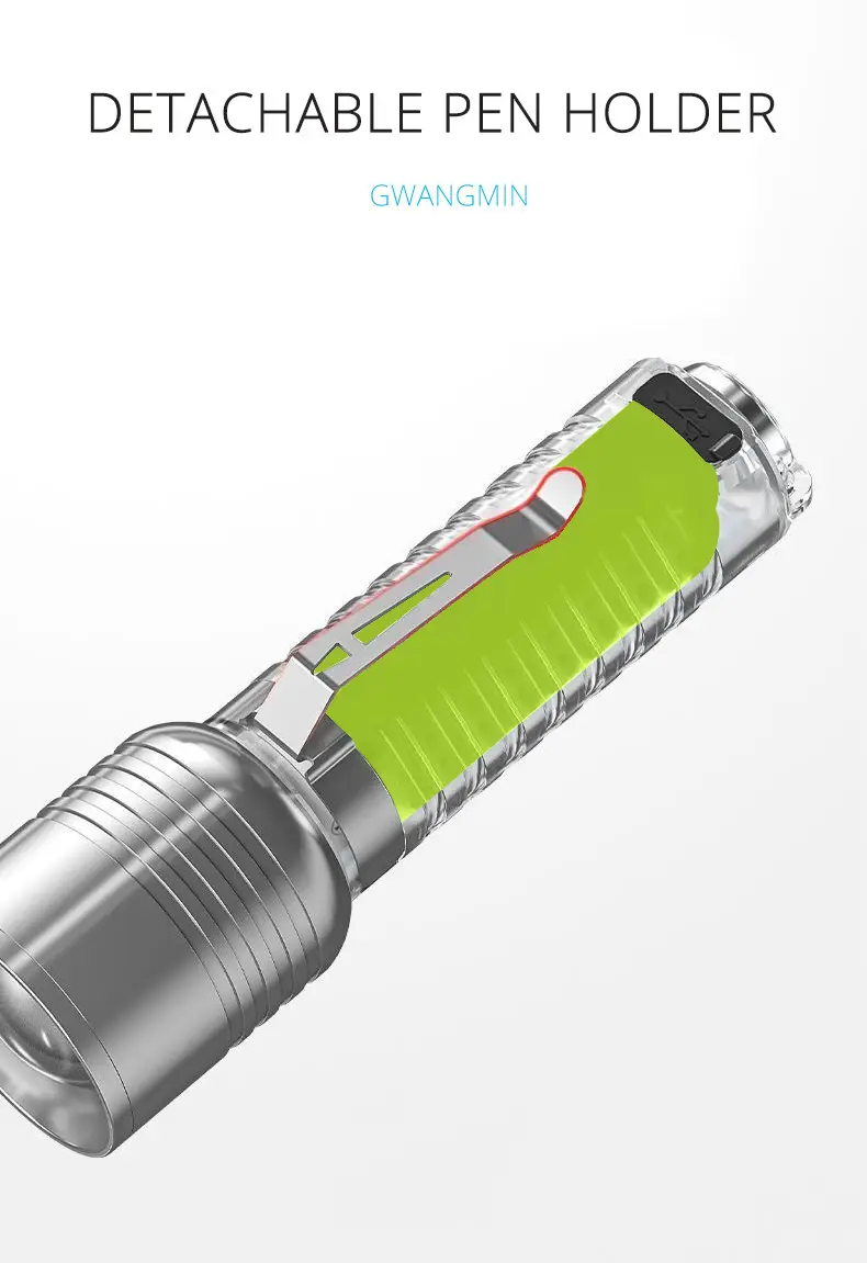 Cross-border Mini Zoom Laser Flashlight Steel Clip Fast Charging — feature 15