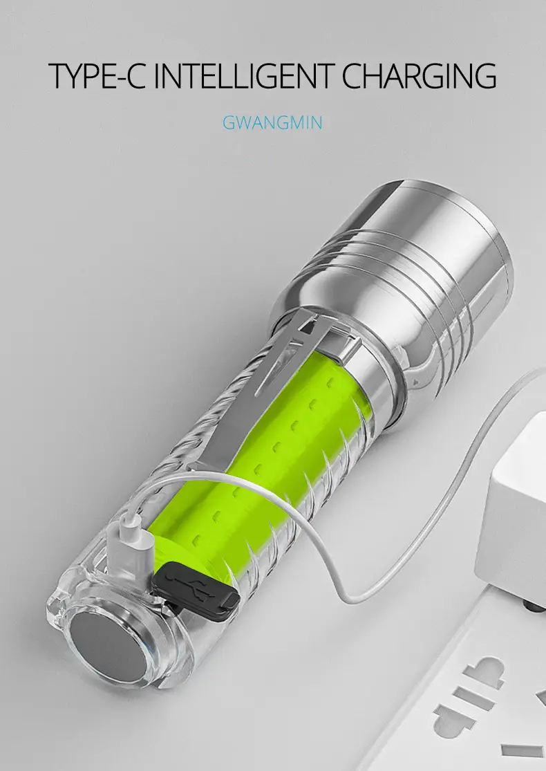 Cross-border Mini Zoom Laser Flashlight Steel Clip Fast Charging — feature 16