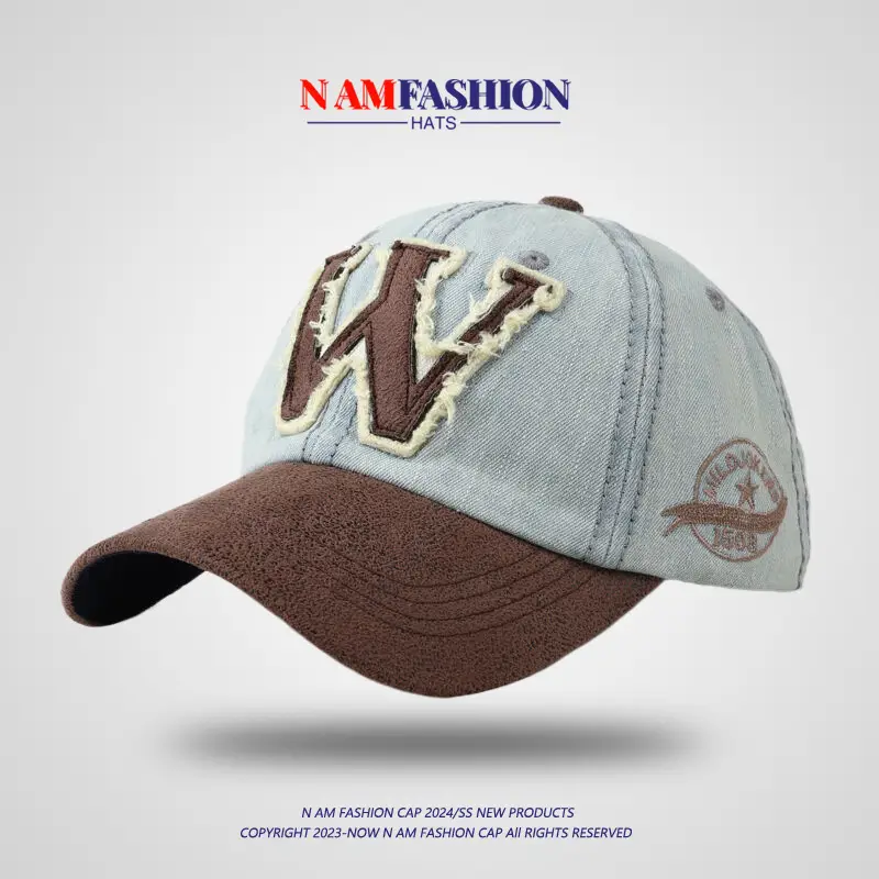 Women Denim Baseball Cap Wide Brim American Retro
