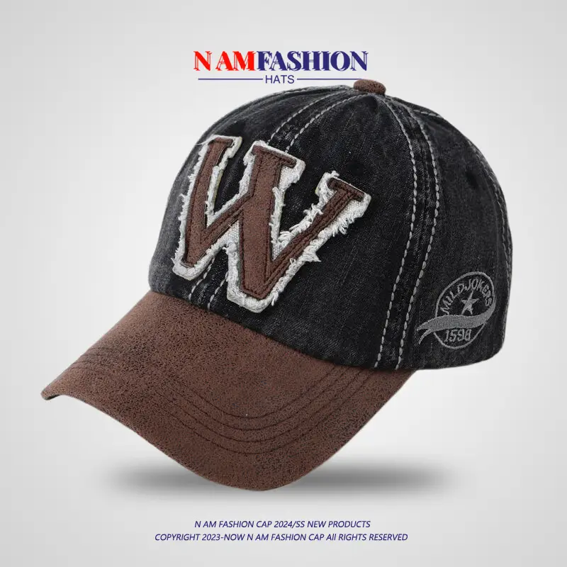 Women Denim Baseball Cap Wide Brim American Retro