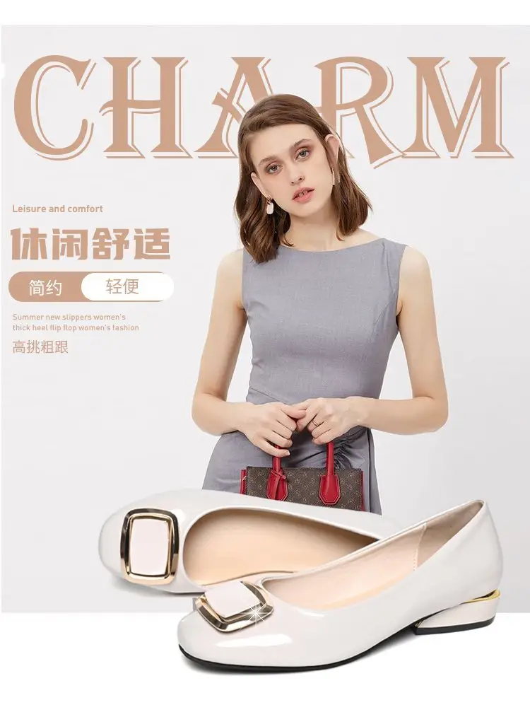 Single-layer Shoes Women's Soft Leather Summer 2024 New Korean Style Low Heel Thick Heel Casual All-match Shallow Mouth Slip-on Leather Shoes — feature 1