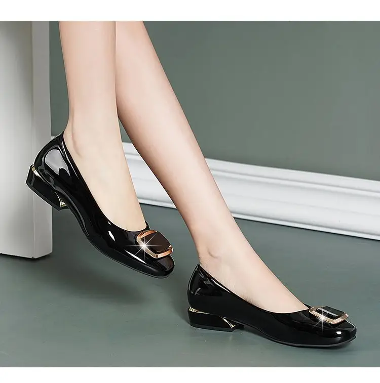 Single-layer Shoes Women's Soft Leather Summer 2024 New Korean Style Low Heel Thick Heel Casual All-match Shallow Mouth Slip-on Leather Shoes — feature 11