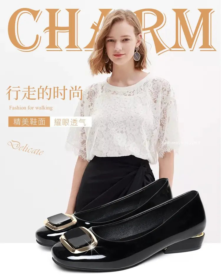 Single-layer Shoes Women's Soft Leather Summer 2024 New Korean Style Low Heel Thick Heel Casual All-match Shallow Mouth Slip-on Leather Shoes — feature 2