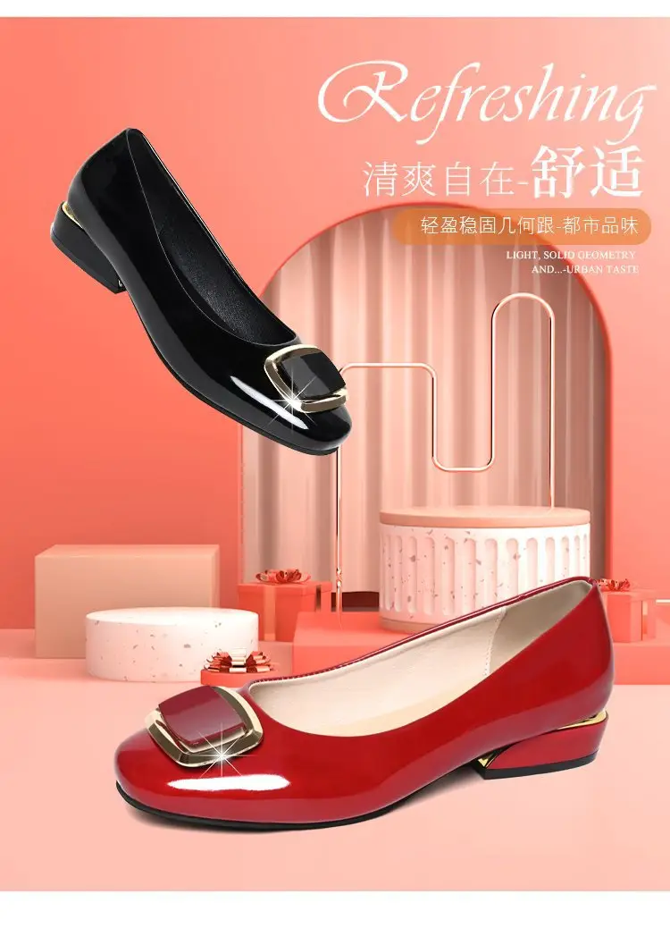 Single-layer Shoes Women's Soft Leather Summer 2024 New Korean Style Low Heel Thick Heel Casual All-match Shallow Mouth Slip-on Leather Shoes — feature 3