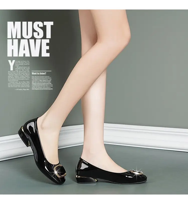 Single-layer Shoes Women's Soft Leather Summer 2024 New Korean Style Low Heel Thick Heel Casual All-match Shallow Mouth Slip-on Leather Shoes — feature 9