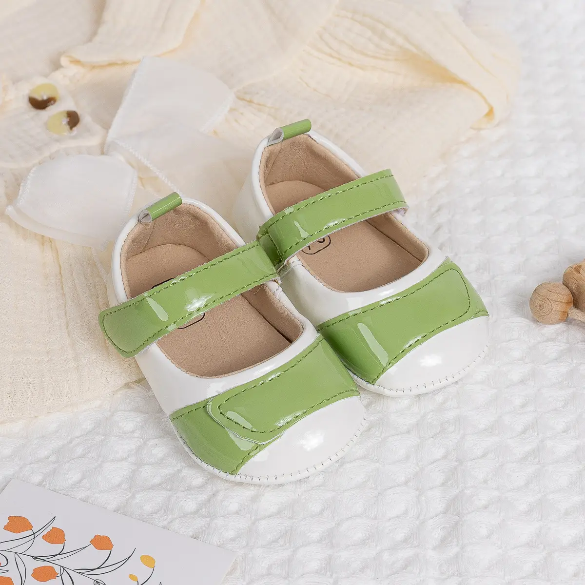 Green Patent Leather Toddler Sandals with Rubber Sole - Image 2
