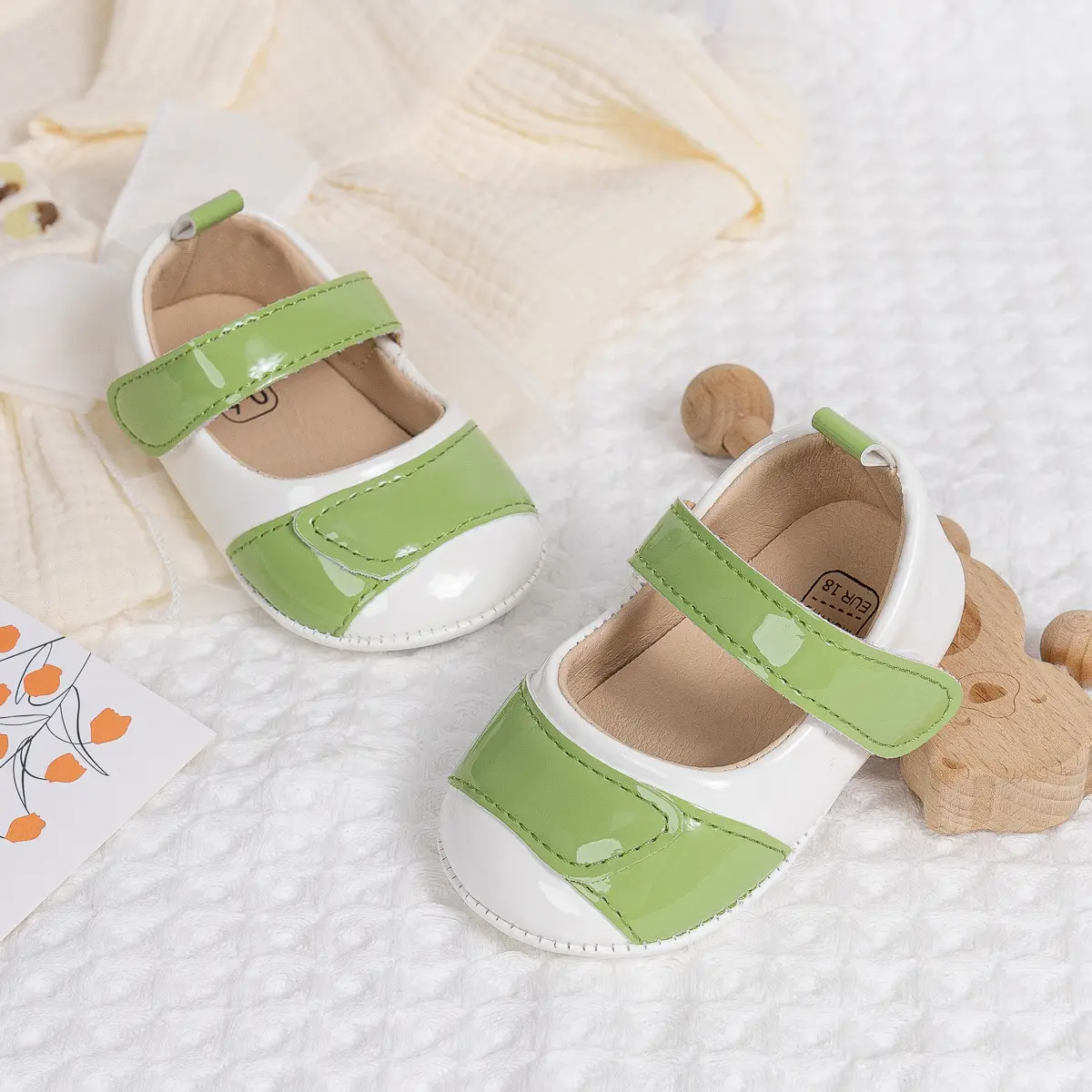 Green Patent Leather Toddler Sandals with Rubber Sole - Image 3
