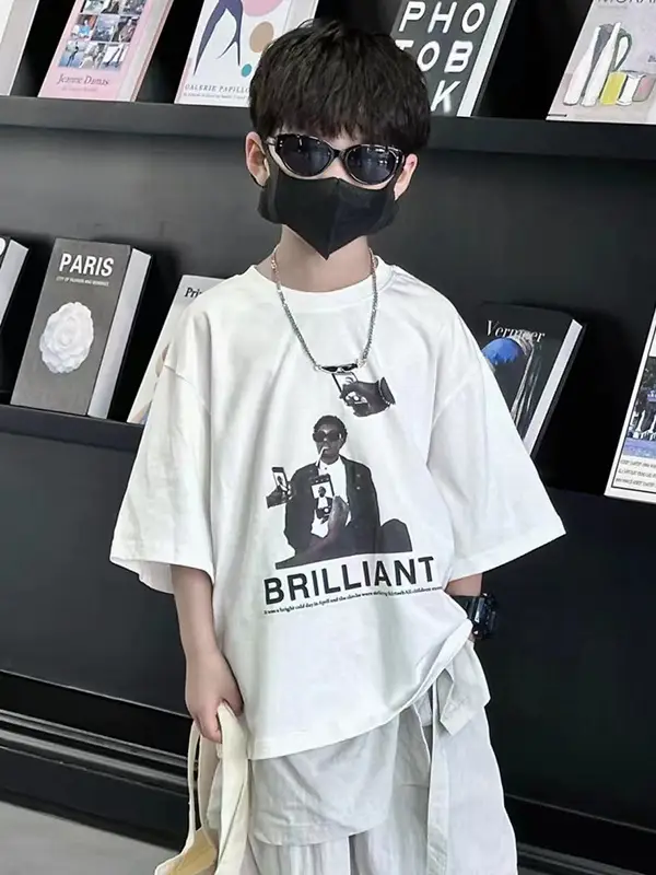 Boys T-Shirt White Cartoon Brilliant 2025 Summer