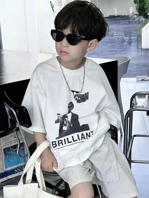 Boys T-Shirt White Cartoon Brilliant 2025 Summer