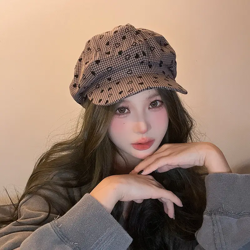 Women British Retro Plaid Beret Hat Travel Cap - Image 8