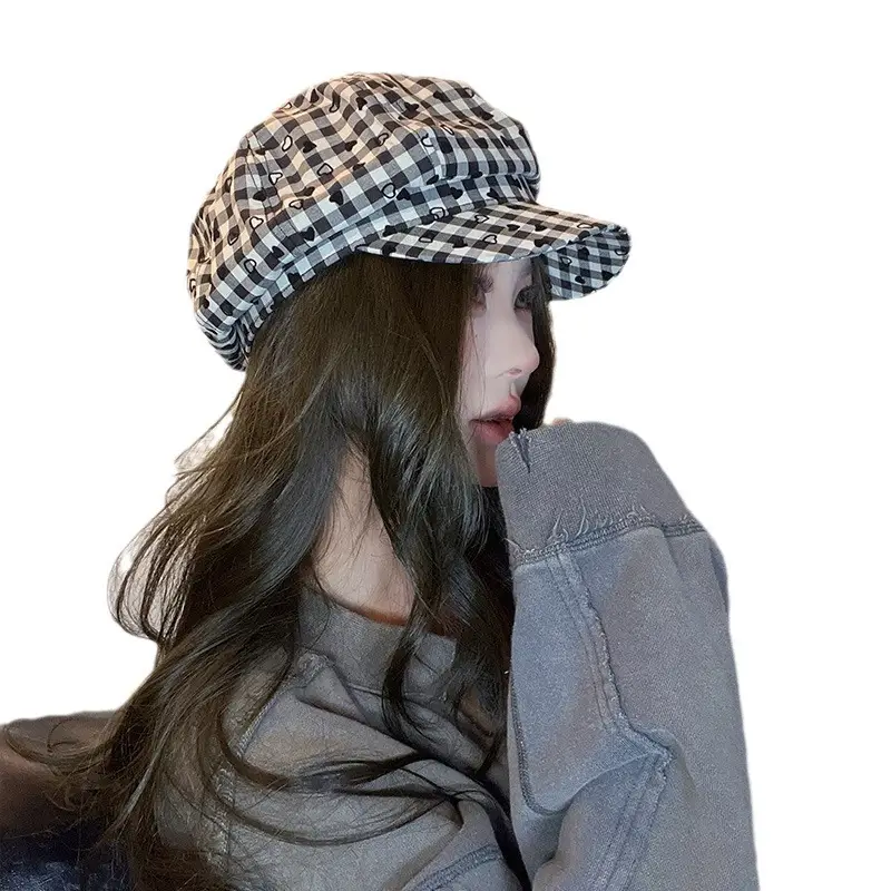 Women British Retro Plaid Beret Hat Travel Cap - Image 10