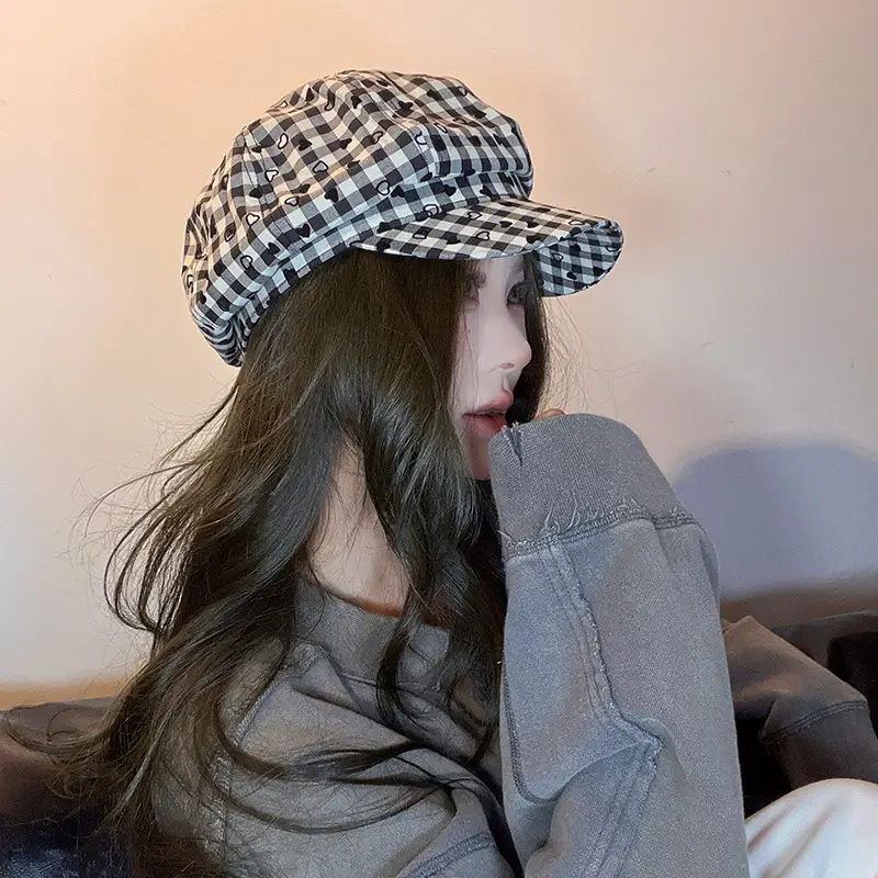Women British Retro Plaid Beret Hat Travel Cap — feature 5