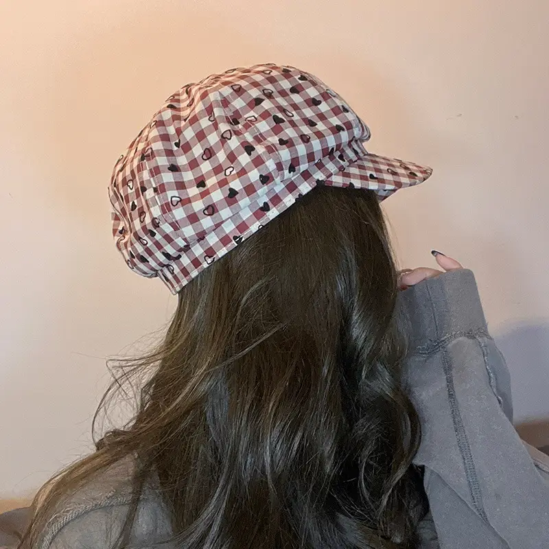 Women British Retro Plaid Beret Hat Travel Cap - Image 2