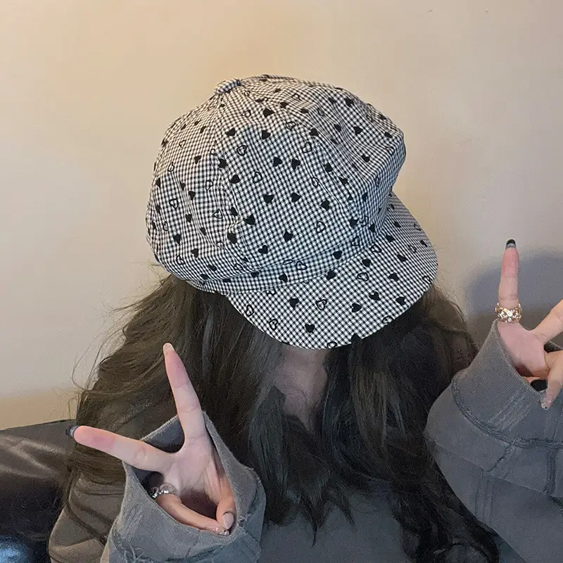 Women British Retro Plaid Beret Hat Travel Cap - Image 4