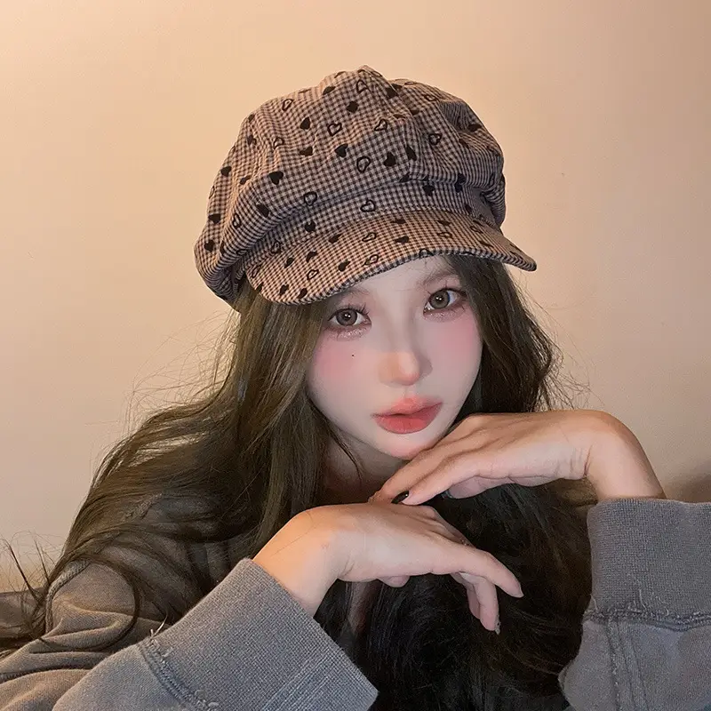Women British Retro Plaid Beret Hat Travel Cap - Image 5