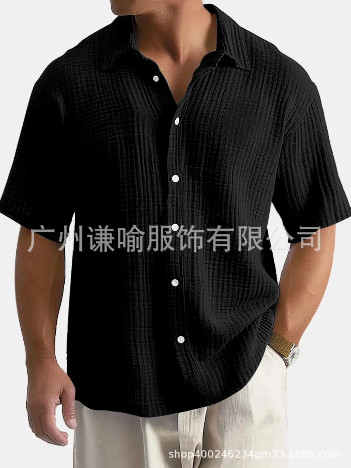 Men's Plus Size Cotton Shirts Summer Button Collar — feature 3