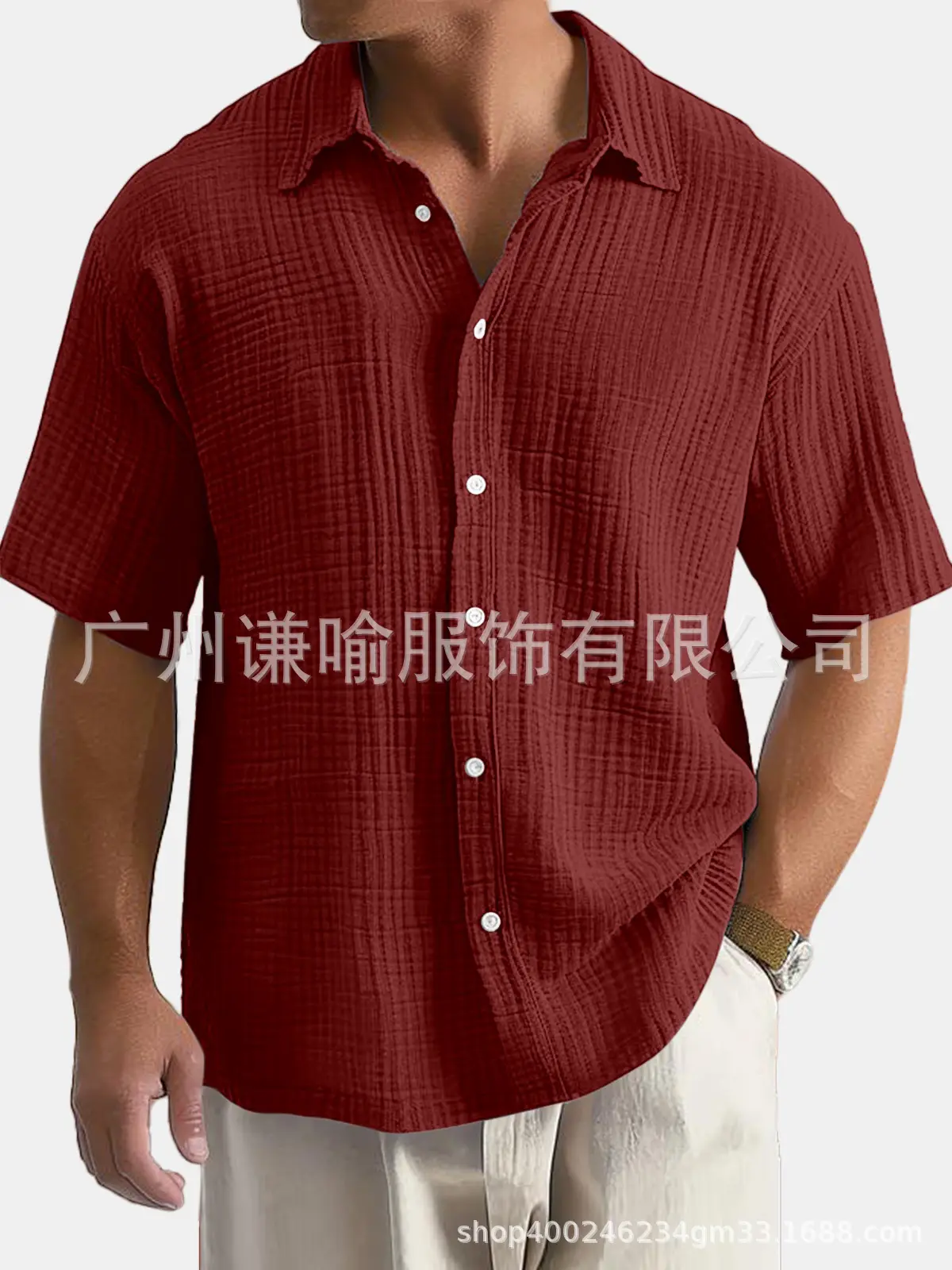 Men's Plus Size Cotton Shirts Summer Button Collar - Image 7