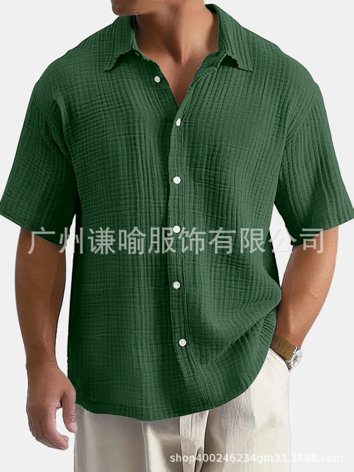 Men's Plus Size Cotton Shirts Summer Button Collar - Image 8