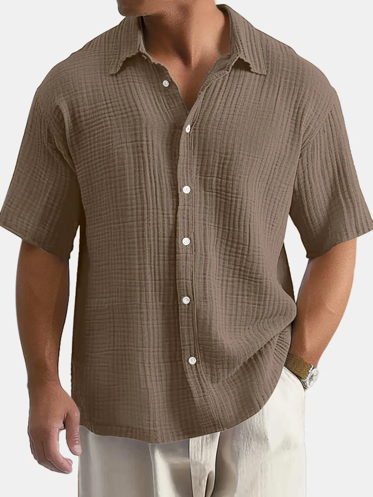 Men's Plus Size Cotton Shirts Summer Button Collar - Image 9