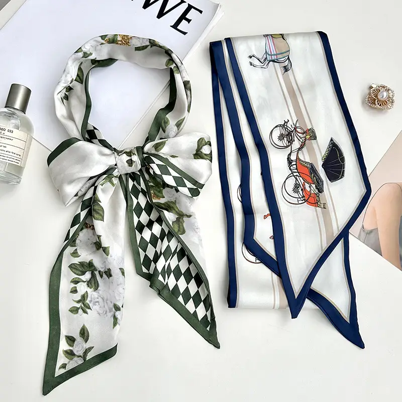 Long Silk Scarf Hair Belt Women Spring Autumn Matching Set