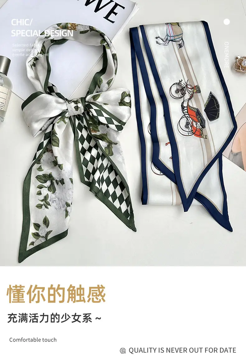 Long Silk Scarf Hair Belt Women Spring Autumn Matching Set — feature 1