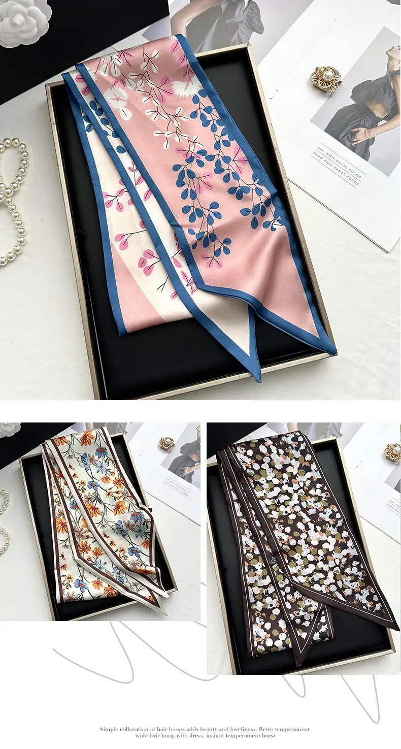 Long Silk Scarf Hair Belt Women Spring Autumn Matching Set — feature 9