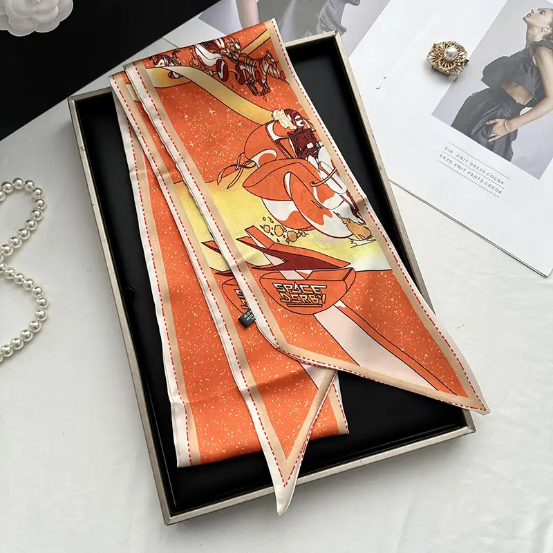 Long Silk Scarf Hair Belt Women Spring Autumn Matching Set