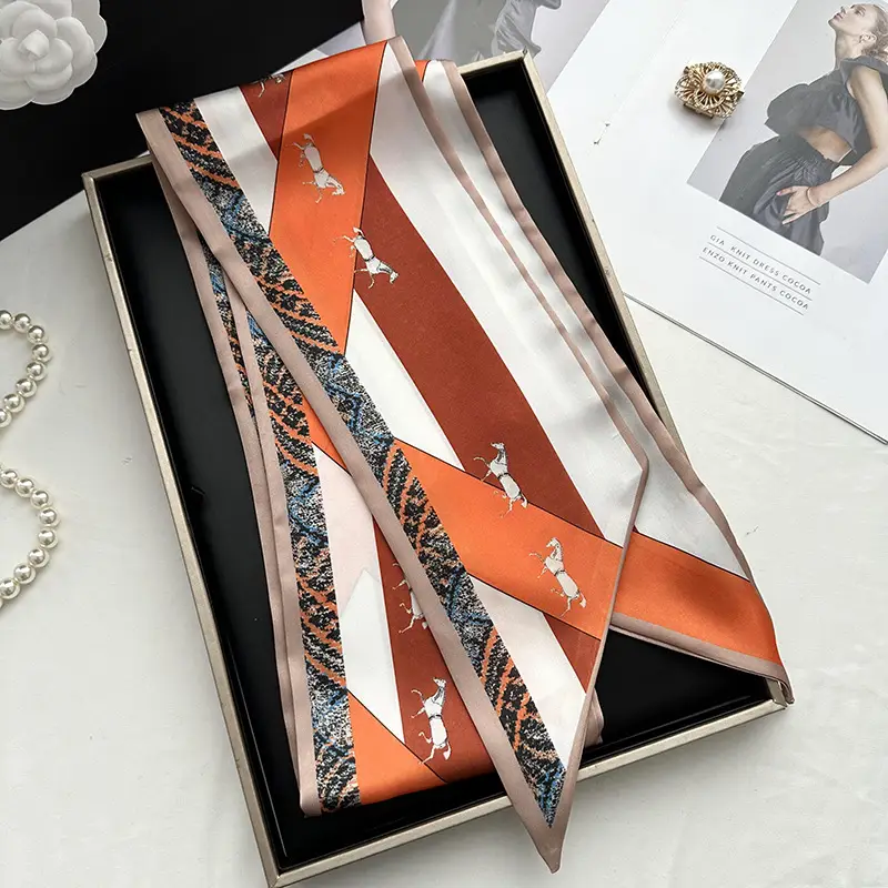 Long Silk Scarf Hair Belt Women Spring Autumn Matching Set
