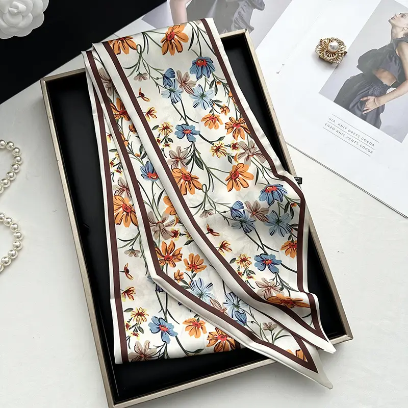 Long Silk Scarf Hair Belt Women Spring Autumn Matching Set