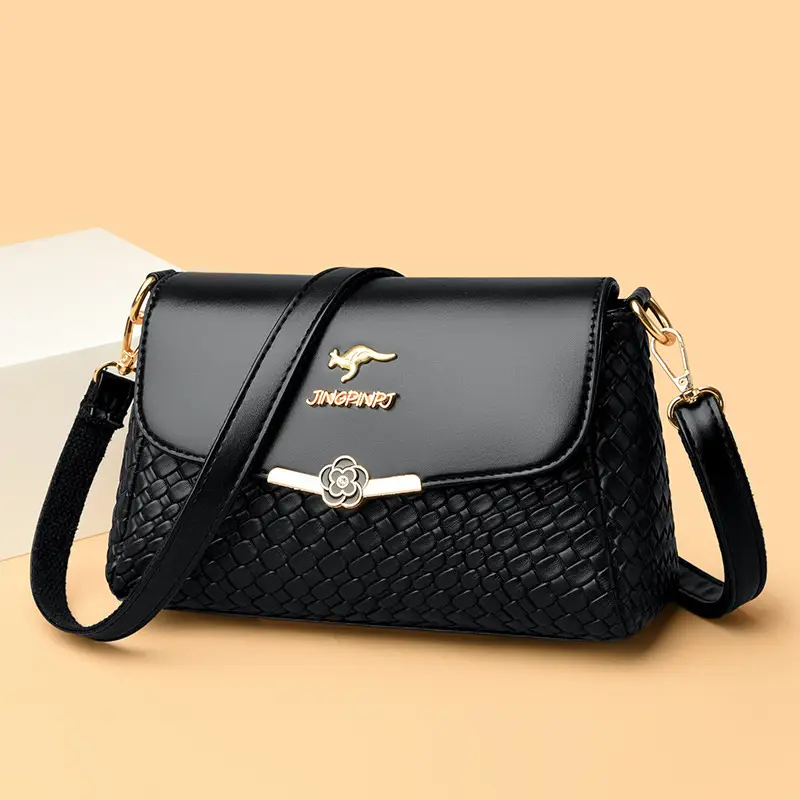 Red Embossed Women's Crossbody Bag with Gold Logo